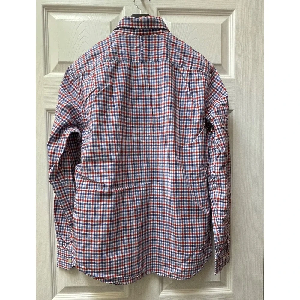 Banana Republic Men's M Camden Fit‎ Shirt Red/Blue Gingham Textured Oxford EUC